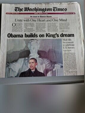 The Washington Times Newspaper Front Page - Obama Builds on King's Dream 1/19/09